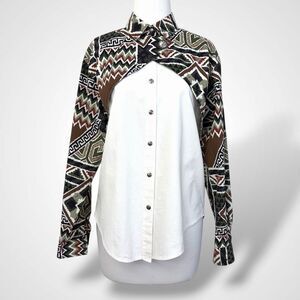 VTG RoughRider Circle Western Cowgirl Shirt Women Size M White Brown Aztec Print